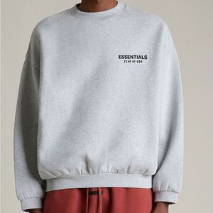 NWT The Fear of God ESSENTIALS Light Heather Grey Fleece Crew Neck Sweatshirt XL